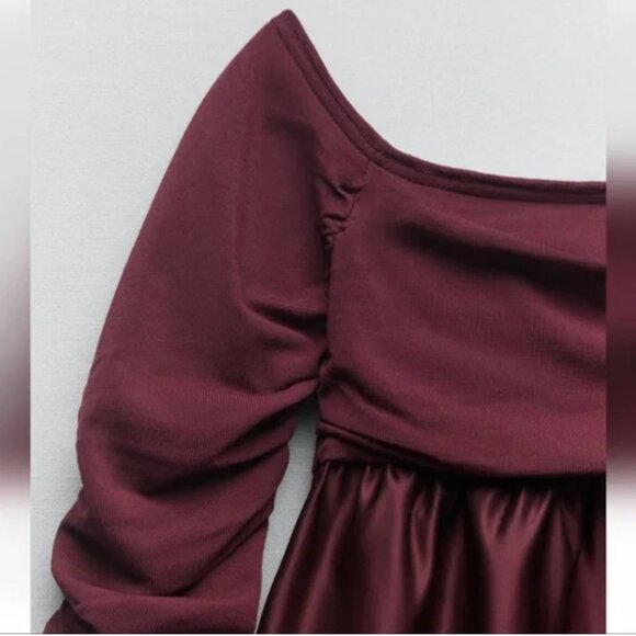 NWOT ZARA COMBINATION KNIT MINI DRESS RUCHED SLEEVE BLOGGERS FAV - Picture 10 of 12